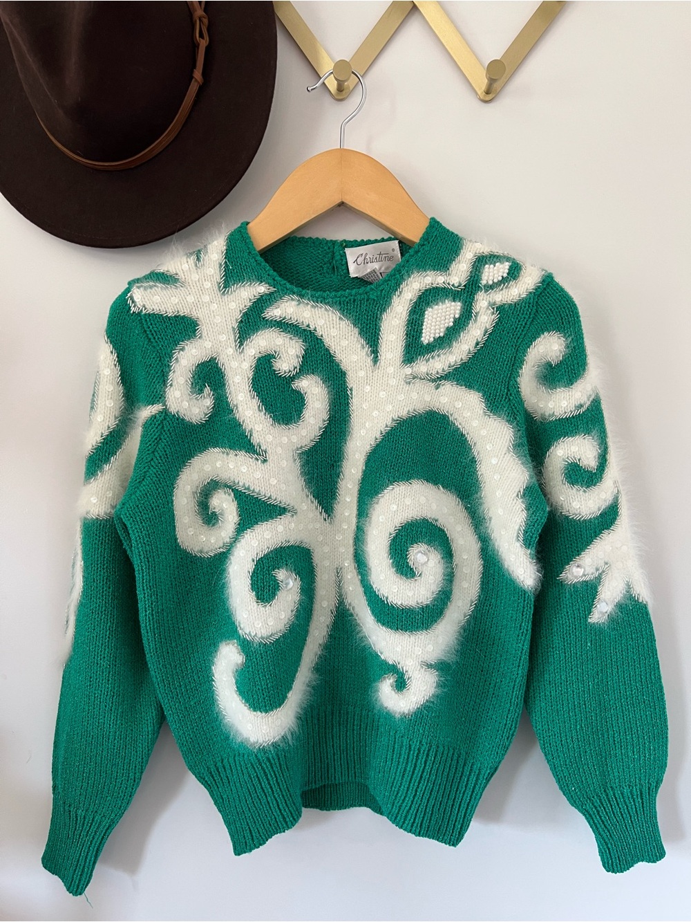 Vintage Green Sparkly Beaded Sweater